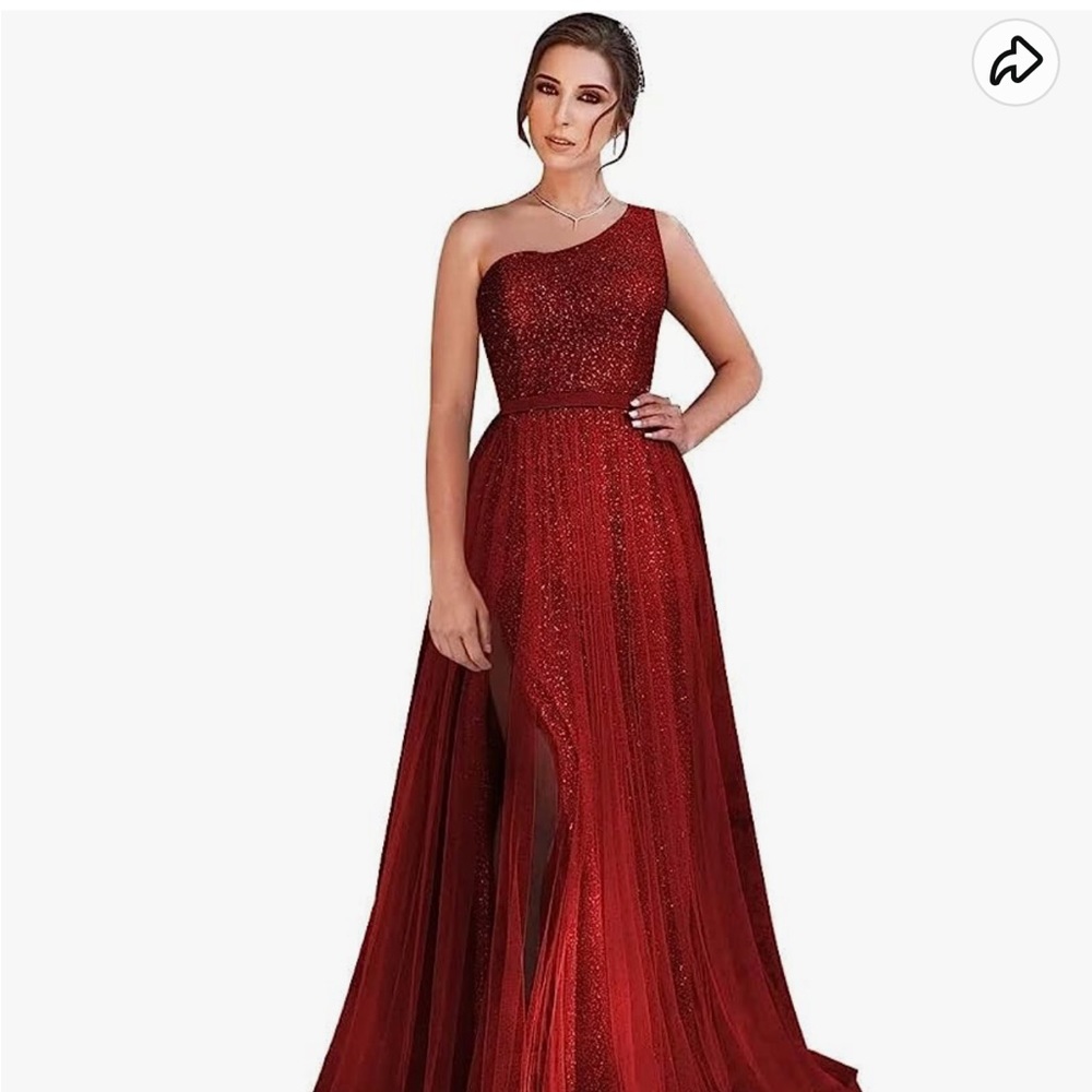 One shoulder red wine sequin maxi dress